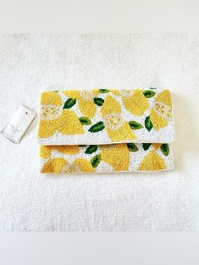 Antik Kraft Beaded Lemon Fold-Over Clutch / Crossbody Bag